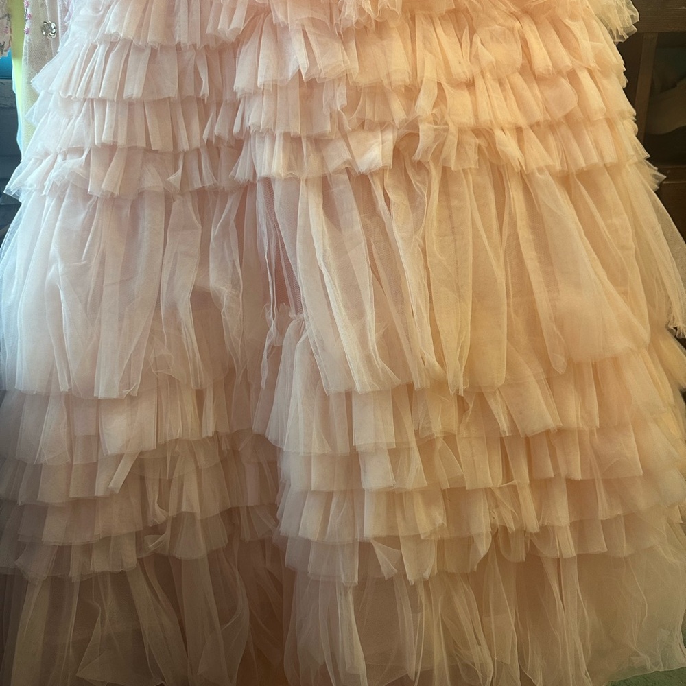 ✔️ Mac Duggal BNWT Pink Strapless Tulle Ruffle Gown #20573 - Picture 6 of 11